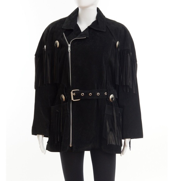 S/M/L 90's western black suede coat /fringe + cape - Picture 3 of 16